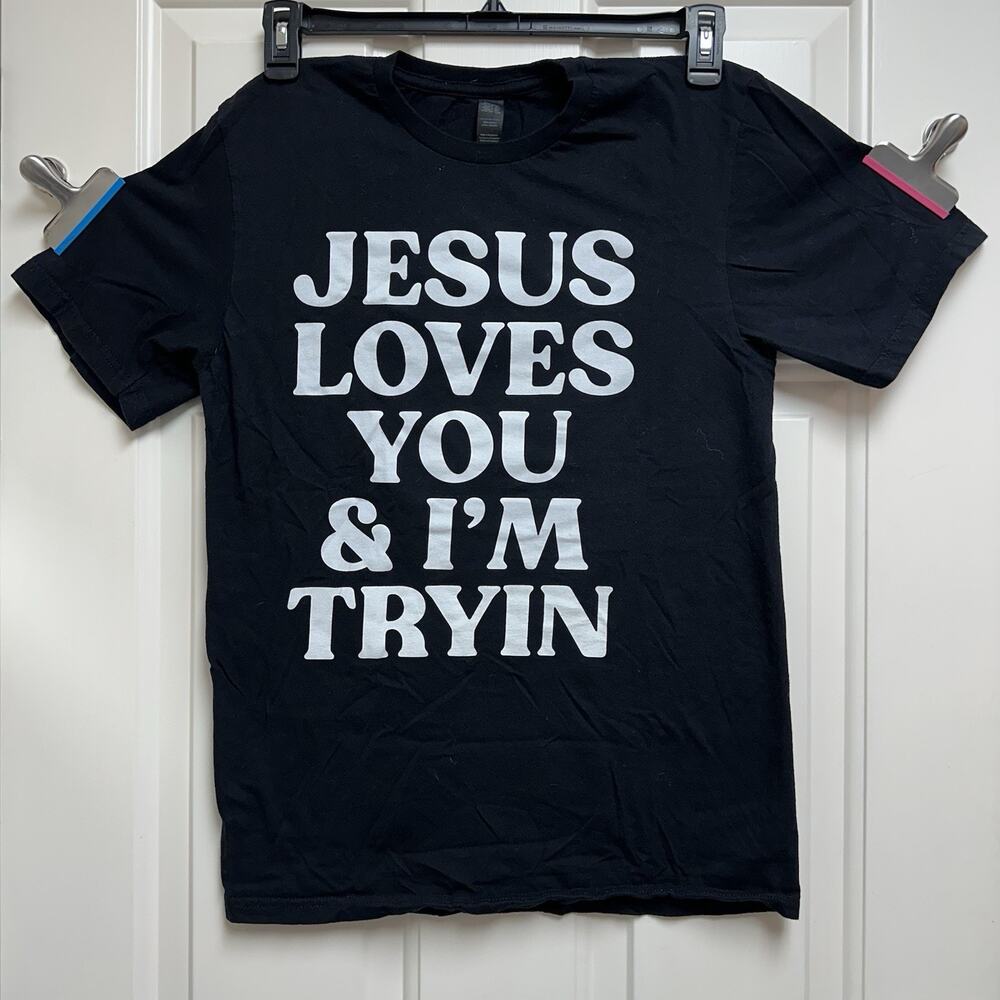 Ruby’s Rubbish Tshirt Jesus Loves You Funny Sz M Christian Gift Black Buc-ees